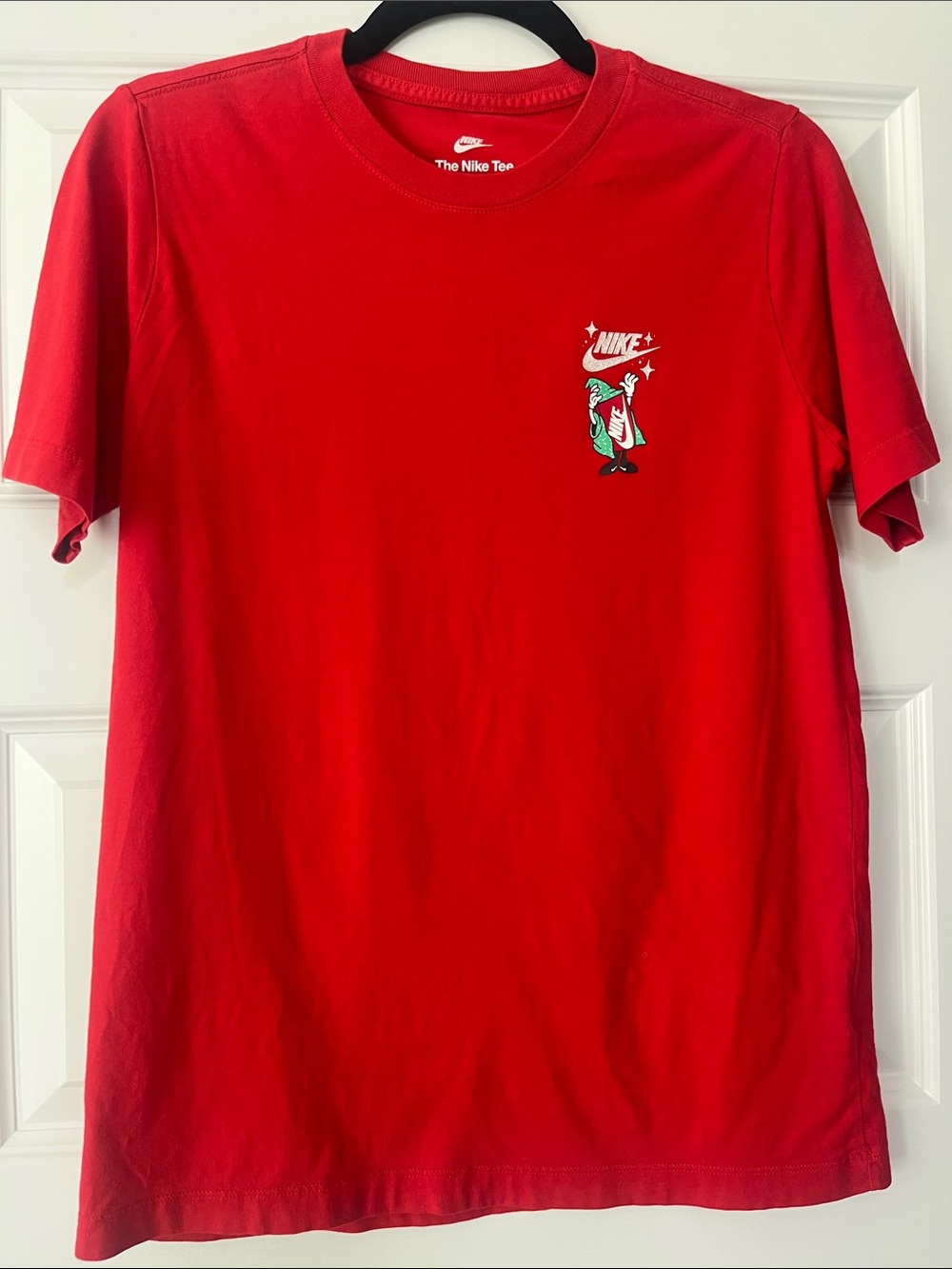 Nike Red Short Sleeve Tee with Small Cartoon Chest Graphic